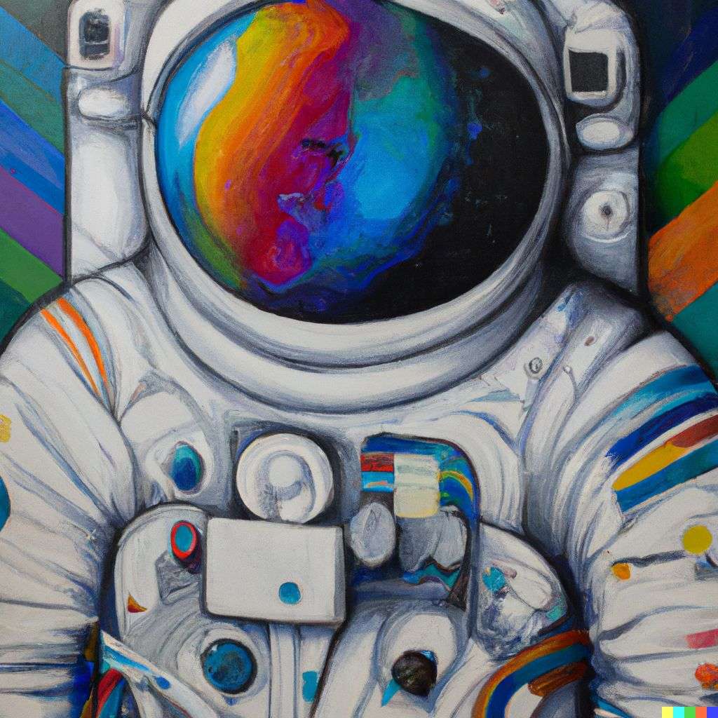 an astronaut, painting by Okuda San Miguel